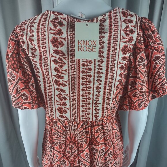 Knox Rose XS Flutter Sleeve Boho Ruffle Dress Orange White NWT Cotton Blend - Picture 5 of 11